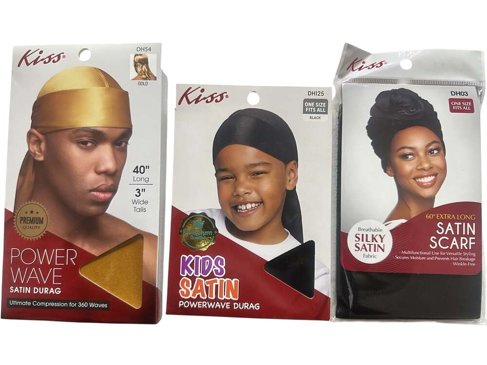 Kiss Colors & Care Hair Accessories Bundle (Power Wave Durag, Kids Satin Durag,